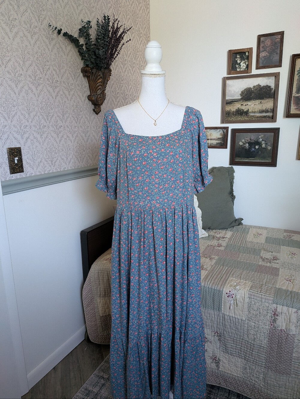 April Cornell Modern Prairie Rosebud Floral Dress Blue L
